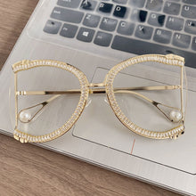 Load image into Gallery viewer, Half Frame Brand Designer Glasses Women Square Pearl Sunglasses for Female Rhinestone Oversized Eyewear Ladies INS очки