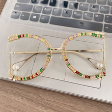 Load image into Gallery viewer, Half Frame Brand Designer Glasses Women Square Pearl Sunglasses for Female Rhinestone Oversized Eyewear Ladies INS очки