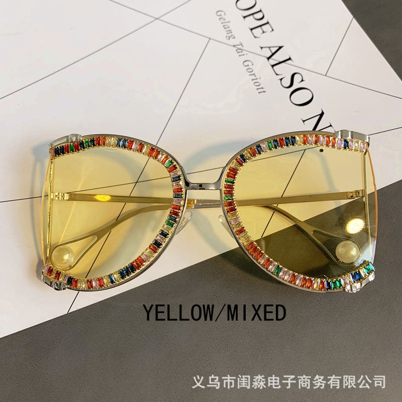 Half Frame Brand Designer Glasses Women Square Pearl Sunglasses for Female Rhinestone Oversized Eyewear Ladies INS очки