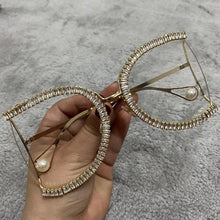 Carica l&#39;immagine nel visualizzatore di Gallery, Occhiali da sole di marca con montatura a mezza montatura Occhiali da sole quadrati con perle da donna per occhiali da donna oversize con strass femminili