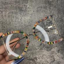 Carica l&#39;immagine nel visualizzatore di Gallery, Occhiali da sole di marca con montatura a mezza montatura Occhiali da sole quadrati con perle da donna per occhiali da donna oversize con strass femminili