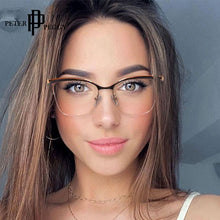 Carica l&#39;immagine nel visualizzatore di Gallery, Half Frame Cat Eye Anti Blue Light Optical Glasses Frames Women Men Designer Metal Eyeglasses
