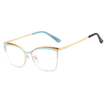 Carica l&#39;immagine nel visualizzatore di Gallery, Half Frame Cat Eye Anti Blue Light Optical Glasses Frames Women Men Designer Metal Eyeglasses
