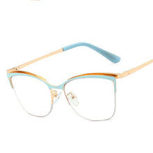 Carica l&#39;immagine nel visualizzatore di Gallery, Half Frame Cat Eye Anti Blue Light Optical Glasses Frames Women Men Designer Metal Eyeglasses