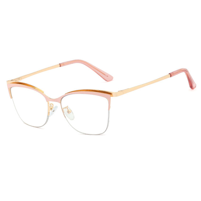 Half Frame Cat Eye Anti Blue Light Optical Glasses Frames Women Men Designer Metal Eyeglasses