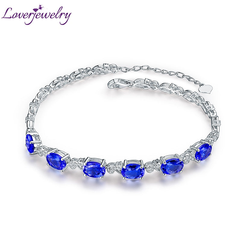 Luxury Natural Blue Tanzanite Bracelet Solid 18Kt White Gold Stunning Diamond Wedding Jewelry for Wife Christmas Gift