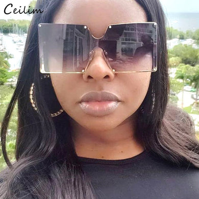 Oversized Rimless Square Sunglasses Women Brand Designer 2023 Big Frame Rivet Sun Glasses Gradient Shades