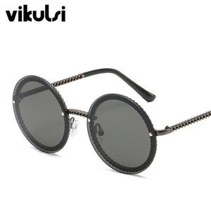 Oversized Round Sunglasses Women Retro Brand Designer Chain Metal Frame CHIC Sun Glasses For Female UV400 Oculos Eyewear