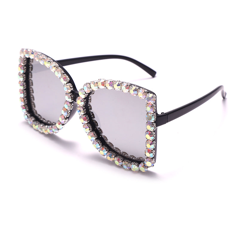 Oversized Square Diamond Sunglasses 2023Women Punk Cateye Sunshade Glasses Lady Brand Designer Eyeglasses Oculos De UV400