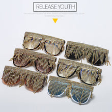 Load image into Gallery viewer, Oversized Sunglasses Tassel Diamond Handmake Eye Wear One Piece Brand Designer Gafas Oculos Sunglasses