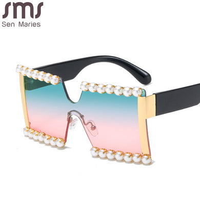 Pearl Sunglasses Women Oversized Gradient Sun Glasses Men UV400 Vintage Square Shades Goggles Eyewear Gafas De Sol