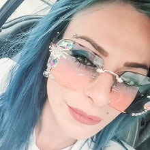 Load image into Gallery viewer, Rhinestone Square Rimless Sunglasses Brand Designer Big Diamond Sun Glasses Pink Shades for Women Eyeglasses