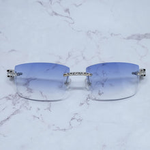 Carica l&#39;immagine nel visualizzatore di Gallery, Occhiali da sole quadrati con strass Legno corno di bufalo Diamond Carter Occhiali da sole ghiacciati Occhiali da sole da uomo senza montatura 