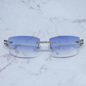 Occhiali da sole quadrati con strass Legno corno di bufalo Diamond Carter Occhiali da sole ghiacciati Occhiali da sole da uomo senza montatura 