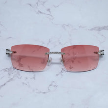 Carica l&#39;immagine nel visualizzatore di Gallery, Occhiali da sole quadrati con strass Legno corno di bufalo Diamond Carter Occhiali da sole ghiacciati Occhiali da sole da uomo senza montatura 