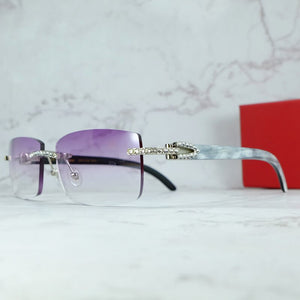 Occhiali da sole quadrati con strass Legno corno di bufalo Diamond Carter Occhiali da sole ghiacciati Occhiali da sole da uomo senza montatura 
