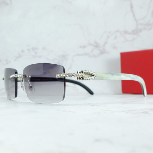 Occhiali da sole quadrati con strass Legno corno di bufalo Diamond Carter Occhiali da sole ghiacciati Occhiali da sole da uomo senza montatura 