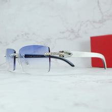 Carica l&#39;immagine nel visualizzatore di Gallery, Occhiali da sole quadrati con strass Legno corno di bufalo Diamond Carter Occhiali da sole ghiacciati Occhiali da sole da uomo senza montatura 