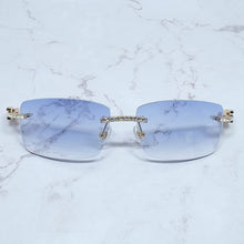 Carica l&#39;immagine nel visualizzatore di Gallery, Occhiali da sole quadrati con strass Legno corno di bufalo Diamond Carter Occhiali da sole ghiacciati Occhiali da sole da uomo senza montatura 