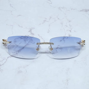 Occhiali da sole quadrati con strass Legno corno di bufalo Diamond Carter Occhiali da sole ghiacciati Occhiali da sole da uomo senza montatura 