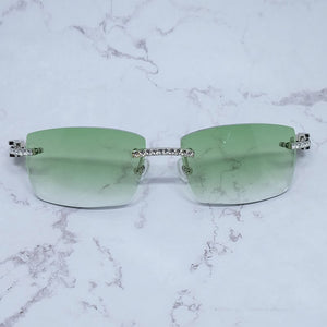 Occhiali da sole quadrati con strass Legno corno di bufalo Diamond Carter Occhiali da sole ghiacciati Occhiali da sole da uomo senza montatura 