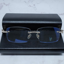 Carica l&#39;immagine nel visualizzatore di Gallery, Occhiali da sole quadrati con strass Legno corno di bufalo Diamond Carter Occhiali da sole ghiacciati Occhiali da sole da uomo senza montatura 