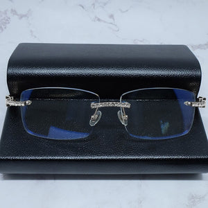 Occhiali da sole quadrati con strass Legno corno di bufalo Diamond Carter Occhiali da sole ghiacciati Occhiali da sole da uomo senza montatura 