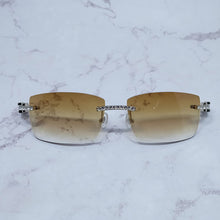 Carica l&#39;immagine nel visualizzatore di Gallery, Occhiali da sole quadrati con strass Legno corno di bufalo Diamond Carter Occhiali da sole ghiacciati Occhiali da sole da uomo senza montatura 
