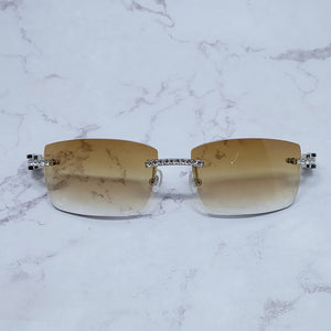 Occhiali da sole quadrati con strass Legno corno di bufalo Diamond Carter Occhiali da sole ghiacciati Occhiali da sole da uomo senza montatura 