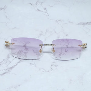 Occhiali da sole quadrati con strass Legno corno di bufalo Diamond Carter Occhiali da sole ghiacciati Occhiali da sole da uomo senza montatura 