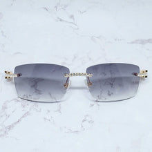 Carica l&#39;immagine nel visualizzatore di Gallery, Occhiali da sole quadrati con strass Legno corno di bufalo Diamond Carter Occhiali da sole ghiacciati Occhiali da sole da uomo senza montatura 