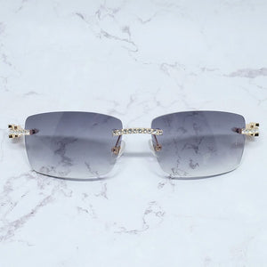 Occhiali da sole quadrati con strass Legno corno di bufalo Diamond Carter Occhiali da sole ghiacciati Occhiali da sole da uomo senza montatura 