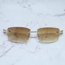 Carica l&#39;immagine nel visualizzatore di Gallery, Occhiali da sole quadrati con strass Legno corno di bufalo Diamond Carter Occhiali da sole ghiacciati Occhiali da sole da uomo senza montatura 