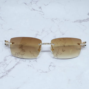Occhiali da sole quadrati con strass Legno corno di bufalo Diamond Carter Occhiali da sole ghiacciati Occhiali da sole da uomo senza montatura 