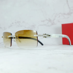 Occhiali da sole quadrati con strass Legno corno di bufalo Diamond Carter Occhiali da sole ghiacciati Occhiali da sole da uomo senza montatura 
