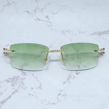 Carica l&#39;immagine nel visualizzatore di Gallery, Occhiali da sole quadrati con strass Legno corno di bufalo Diamond Carter Occhiali da sole ghiacciati Occhiali da sole da uomo senza montatura 