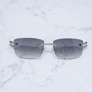 Occhiali da sole quadrati con strass Legno corno di bufalo Diamond Carter Occhiali da sole ghiacciati Occhiali da sole da uomo senza montatura 