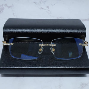 Occhiali da sole quadrati con strass Legno corno di bufalo Diamond Carter Occhiali da sole ghiacciati Occhiali da sole da uomo senza montatura 