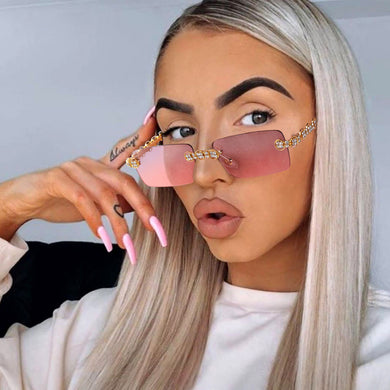 Rimless Diamond Sunglasses Women Rectangle Steampunk Sun Glasses Crystal Vintage Rhinestone Glasses Eyewear UV400 Oculos