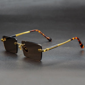 Rimless Glass Sunglasses Man Woman Natural Crystal Stone Lens Acetate Glasses Frame Vintage Sun Glasses