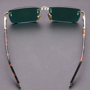 Rimless Glass Sunglasses Man Woman Natural Crystal Stone Sun Glasses Green Lens Vintage Acetate Frame Anti Eye Dry