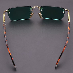 Rimless Green Glass Sunglasses Man Natural Crystal Stone Sun Glasses Woman Vintage Acetate Frame Anti Eye Dry