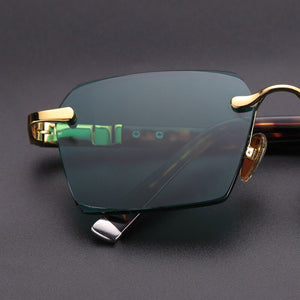 Rimless Green Glass Sunglasses Man Natural Crystal Stone Sun Glasses Woman Vintage Acetate Frame Anti Eye Dry
