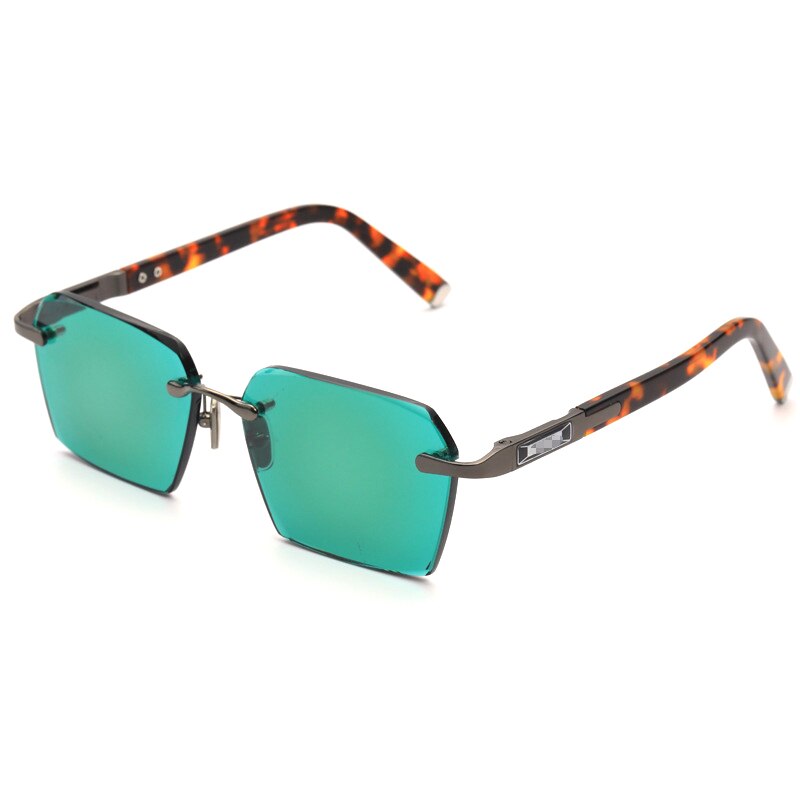 Rimless Green Glass Sunglasses Man Natural Crystal Stone Sun Glasses Woman Vintage Acetate Frame Anti Eye Dry