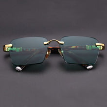 Load image into Gallery viewer, Rimless Green Glass Sunglasses Man Natural Crystal Stone Sun Glasses Woman Vintage Acetate Frame Anti Eye Dry
