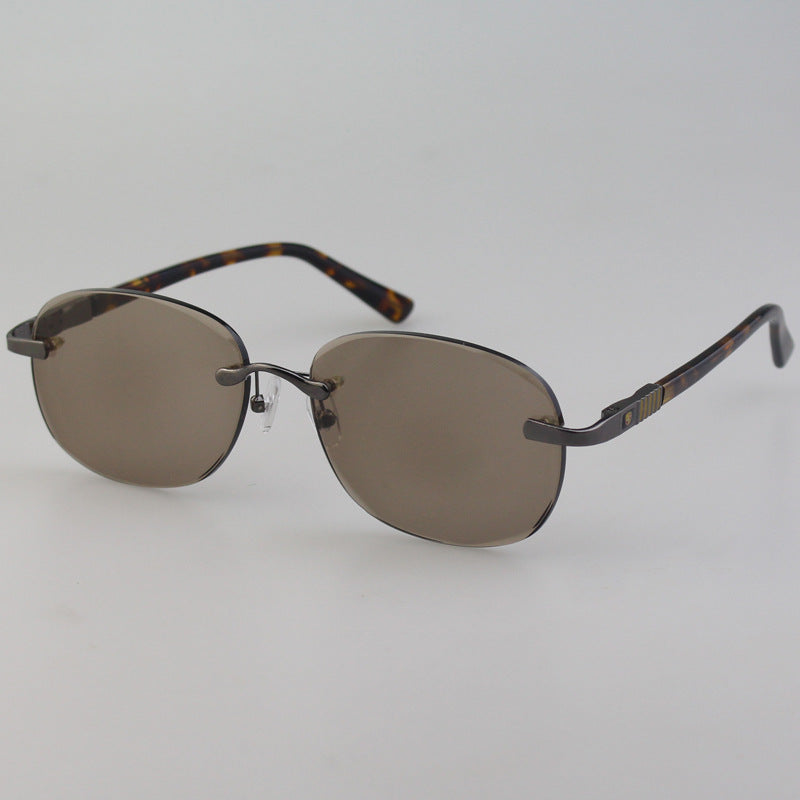 Rimless Oval Sunglasses Man Woman Acetate Glasses Frame Natural Crystal Stone Lens Goggles Man Oculos