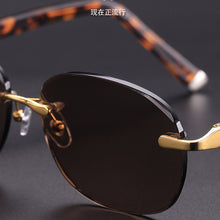 Load image into Gallery viewer, Rimless Oval Sunglasses Man Woman Acetate Glasses Frame Natural Crystal Stone Lens Goggles Man Oculos