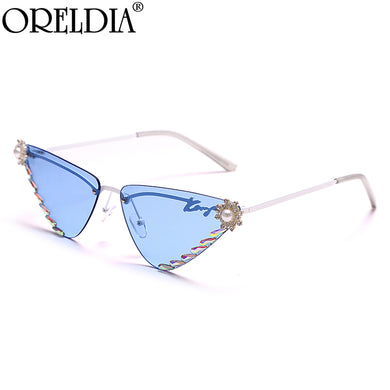 Rimless Rhinestone Sunglasses 2023 Women Cat Eye Punk Sun Glasses Lady Brand Designer Colorful Lens Eyewear UV400