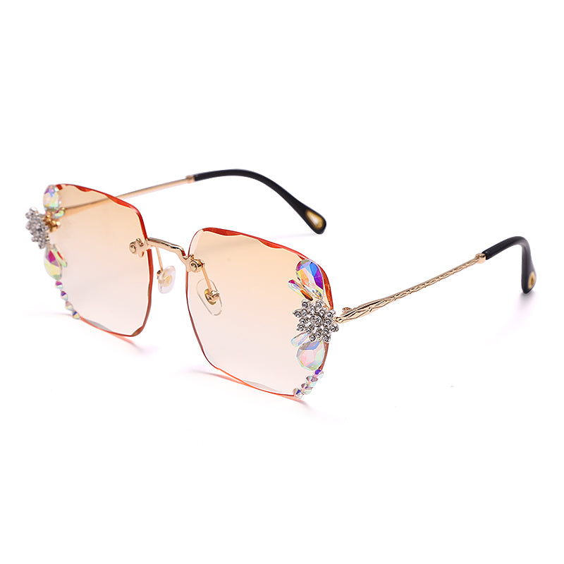 Rimless Rhinestone Sunglasses Women Bling Rhinestone Sun Glasses Shades Eyewear Lady Brand Designer Eyewear UV400