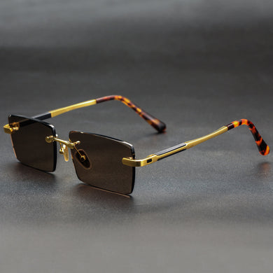 Rimless Sunglasses Brand Man Woman Acetate Metal Frame Natural Crystal Stone Rectangle Sun Glasses
